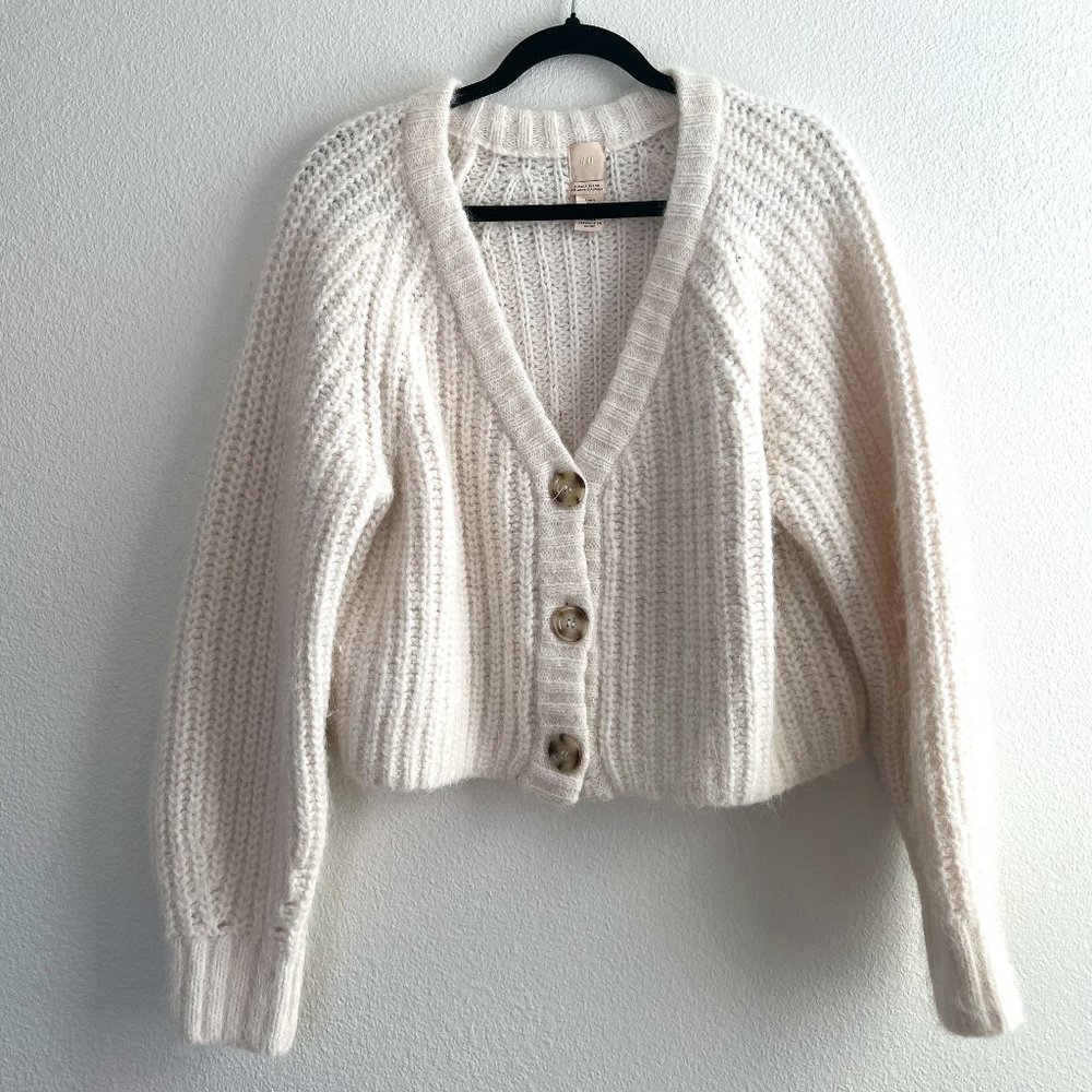 H&M Alpaca Blend Crop Cardigan Sweater in Cream